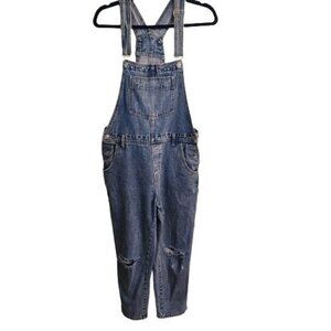 Denim Busted Knee Bib Overalls Size M